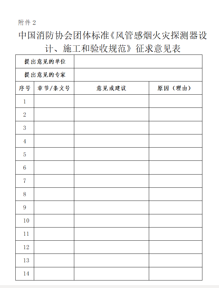 關(guān)于對(duì)《風(fēng)管感煙火災(zāi)探測(cè)器設(shè)計(jì)、施工和驗(yàn)收規(guī)范》（征求意見(jiàn)稿）征求意見(jiàn)的函