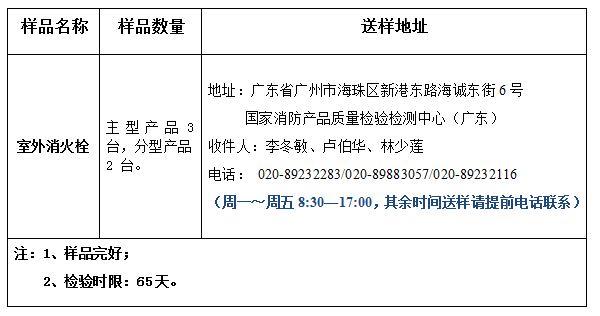 室外消火栓產(chǎn)品認證型式試驗業(yè)務辦理指南（廣東所）