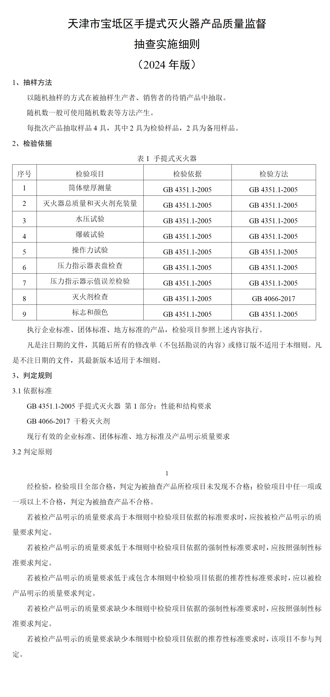 天津市寶坻區(qū)手提式滅火器產(chǎn)品質(zhì)量監(jiān)督抽查實施細則
